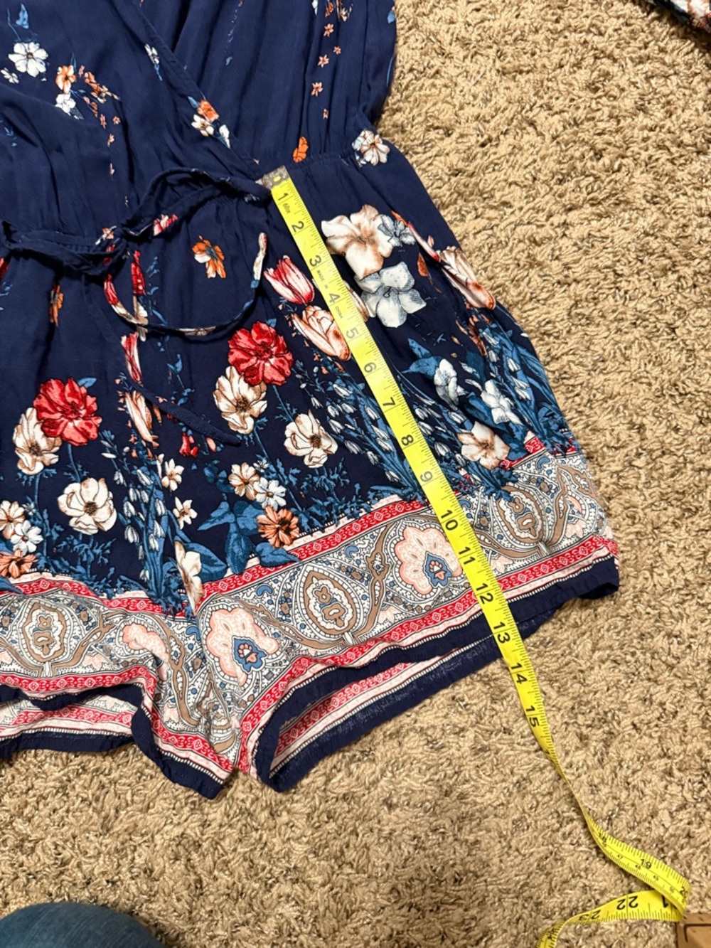 ☀️ Kori America • Navy Floral Wrap Tunic Romper • Women’s Size Small - Picture 13 of 15